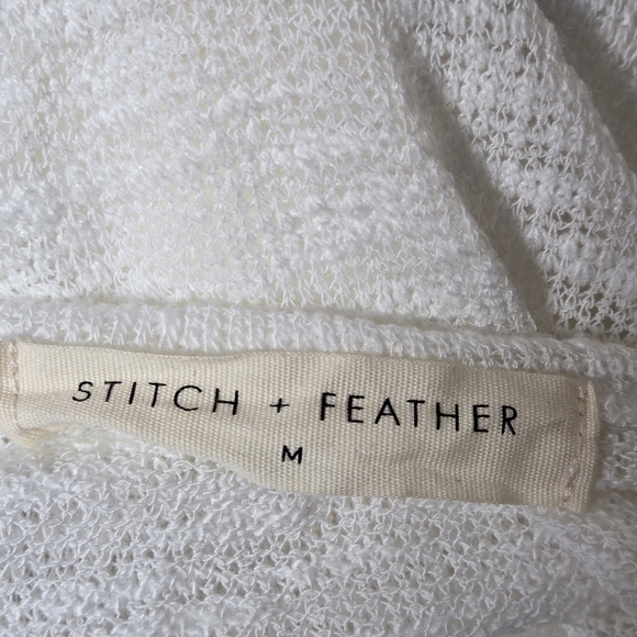 Stitch + Feather Tie Front Cardigan Balloon Sleeves Gauzy Layering Boho Sweater - Picture 8 of 12